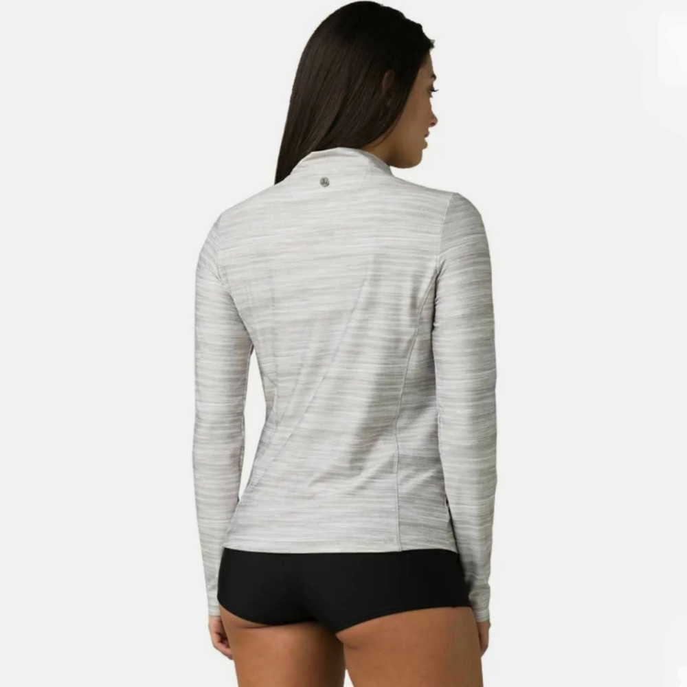 Prana Catarina Gray & White Marled Stripe, Long Sleeved Full Zip UPF 50+ Sun Top - Picture 2 of 11